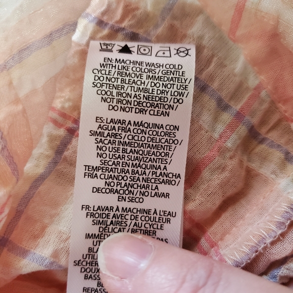 Beachlunchlounge Women's Mia Top Large Long Sleeve Pink Plaid Raw Hem - Picture 10 of 13